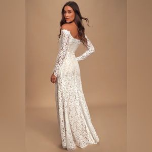 AVAILABLE - Romance Dreamer White Lace Off-the-Shoulder Maxi Dress